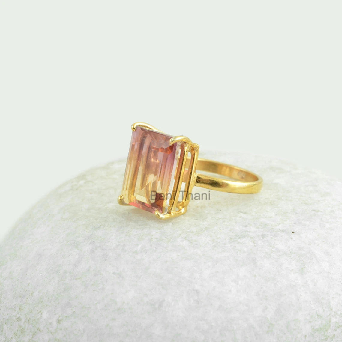 Tourmaline Bi Doublet Quartz Ring - Sterling Silver - Rose Gold Plated Ring - Prong Set - Trendy Jewelry - Jewelry For Mom - Gift For Group