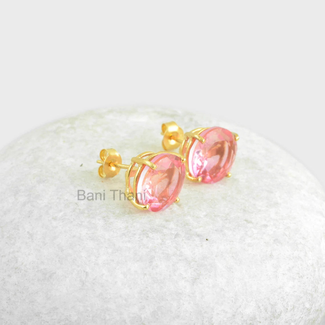 Pink Tourmaline Doublet Quartz Stud Earrings - 925 Silver - Rose Gold Plated - 11mm Round -Elegant Jewelry - Gift For Date - Jewelry For Her