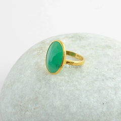 Green Chrysoprase Chalcedony Gemstone Ring - Gold Plated 925 Sterling Silver Ring - Engagement Gift Ring - Boho Ring - Jewelry for Spouse