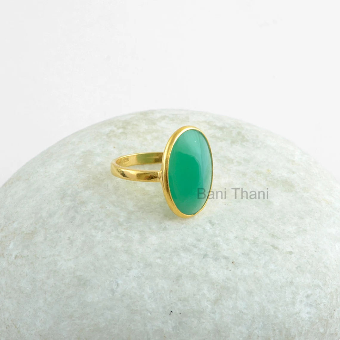 Green Chrysoprase Chalcedony Gemstone Ring - Gold Plated 925 Sterling Silver Ring - Engagement Gift Ring - Boho Ring - Jewelry for Spouse