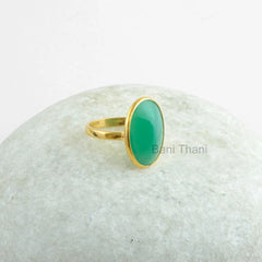 Green Chrysoprase Chalcedony Gemstone Ring - Gold Plated 925 Sterling Silver Ring - Engagement Gift Ring - Boho Ring - Jewelry for Spouse