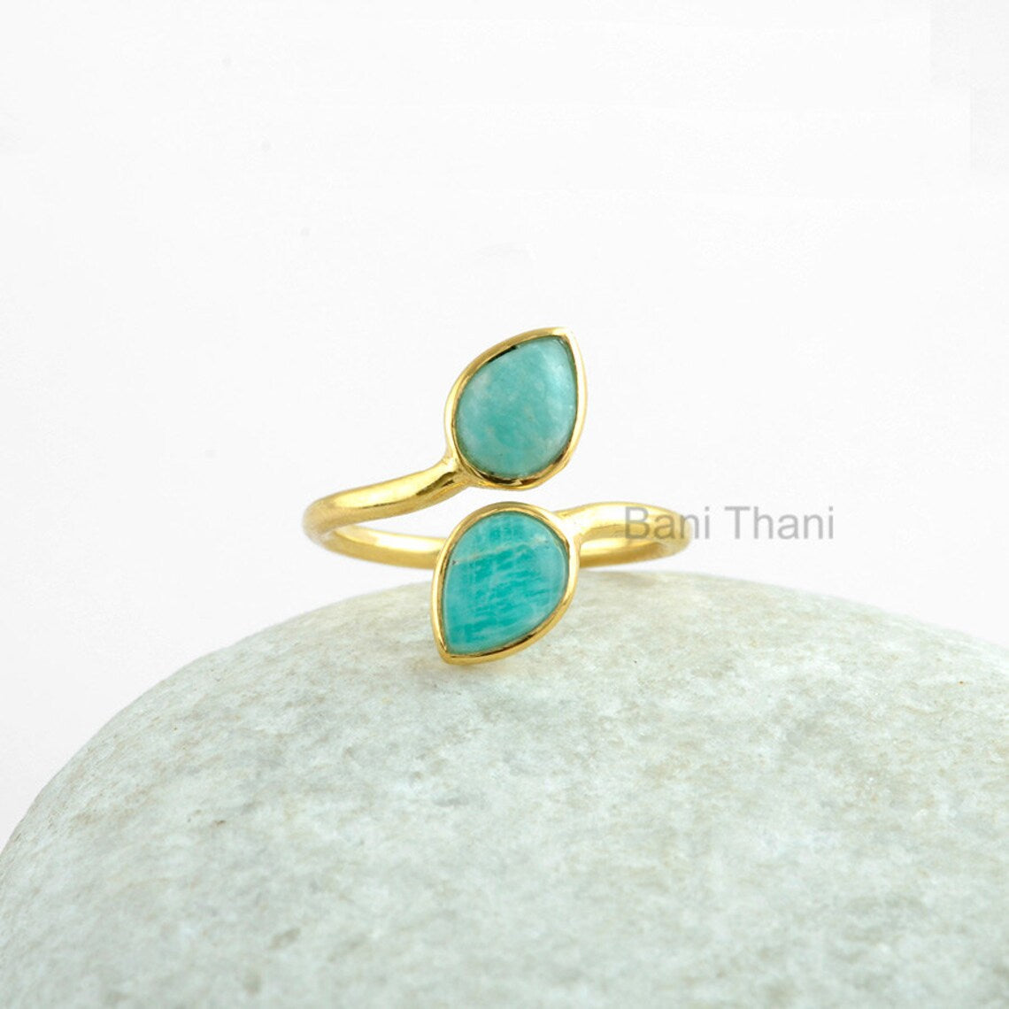 Amazonite Ring, Amazonite 5x7mm Pear Gemstone Ring, Micron Gold Plated Beautiful Ring, 925 Sterling Silver Pear Ring