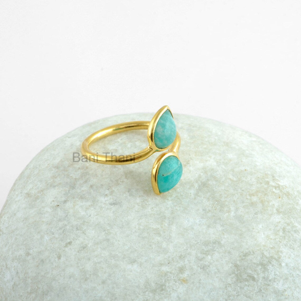 Amazonite Ring, Amazonite 5x7mm Pear Gemstone Ring, Micron Gold Plated Beautiful Ring, 925 Sterling Silver Pear Ring