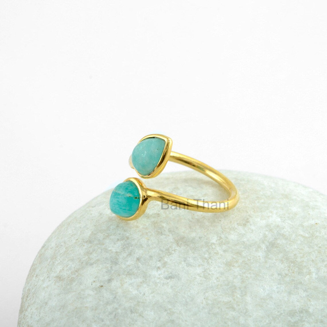 Amazonite Ring, Amazonite 5x7mm Pear Gemstone Ring, Micron Gold Plated Beautiful Ring, 925 Sterling Silver Pear Ring