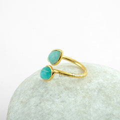 Amazonite Ring, Amazonite 5x7mm Pear Gemstone Ring, Micron Gold Plated Beautiful Ring, 925 Sterling Silver Pear Ring