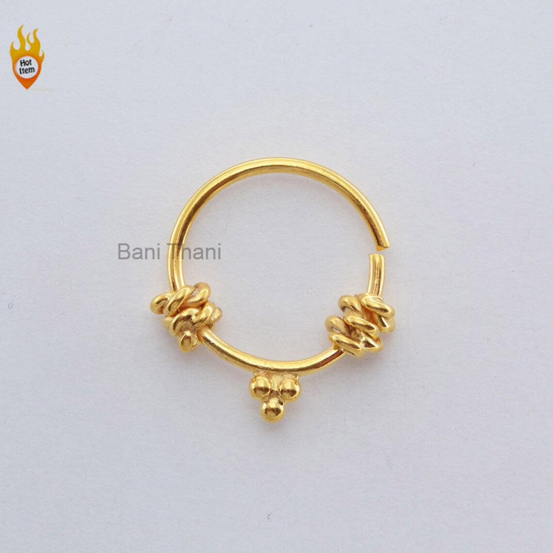 Handmade Gold Plated 925 Sterling Silver Nose Ring, Ethnic Septum Ring, Septum Jewelry, Nose Ring, Gypsy Nose Ring, Designer Ring Jewelry
