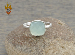 Aqua Chalcedony Ring, Chalcedony Cushion 10mm Faceted Gemstone Ring, 925 Sterling Silver Ring, Gift Ring, Engagement Gift Ring, Dainty Ring