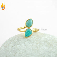 Amazonite Ring, Amazonite 5x7mm Pear Gemstone Ring, Micron Gold Plated Beautiful Ring, 925 Sterling Silver Pear Ring