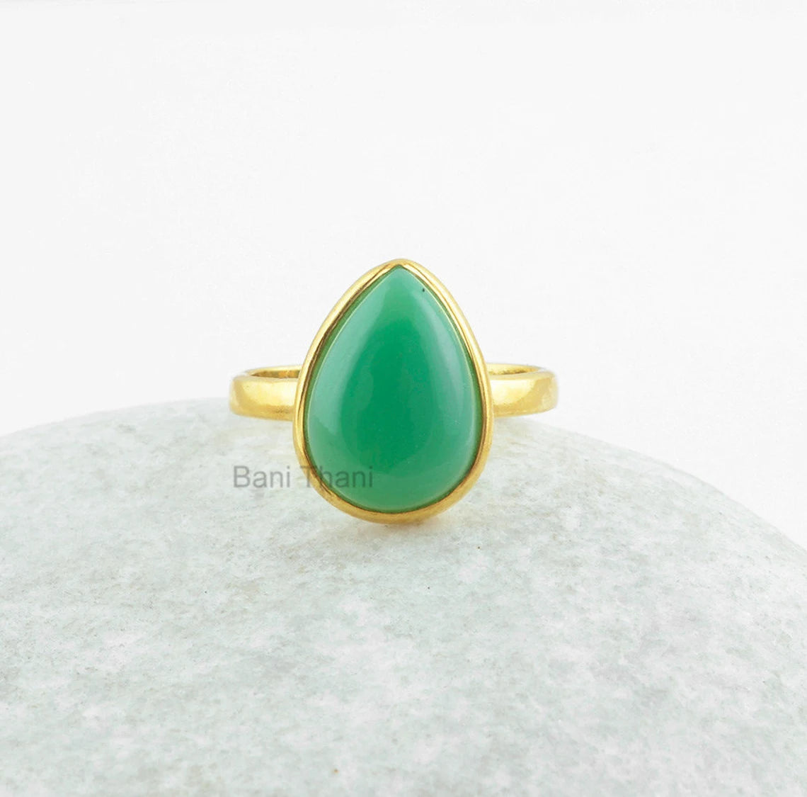 Chrysoprase Chalcedony Ring - 10x14mm Pear - Gold Plated - Pure Silver - Handmade Ring - Artisan Jewelry - Jewelry for Date - Gift for Women