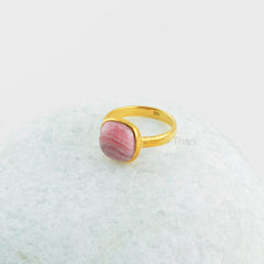 Pink Rhodochrosite Ring - Pure Silver - Handcrafted Ring - Dainty Jewelry - Rounded Cushion - Jewelry For Young Women - Gift For Besties