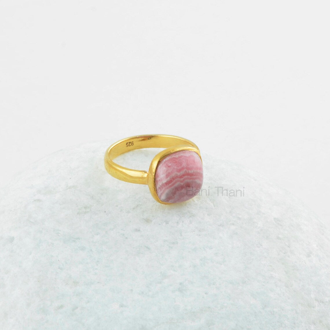 Pink Rhodochrosite Ring - Pure Silver - Handcrafted Ring - Dainty Jewelry - Rounded Cushion - Jewelry For Young Women - Gift For Besties