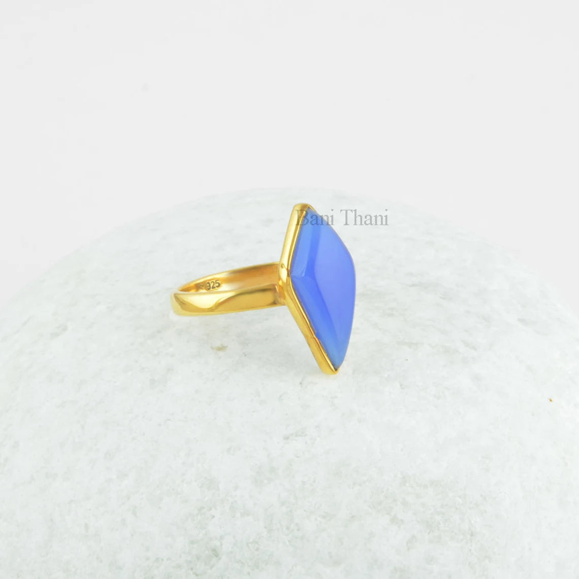 Blue Chalcedony Fancy Ring, Silver Ring, Gemstone Ring, Rose Gold Plated 925 Sterling Silver Ring, First Birthday Gift