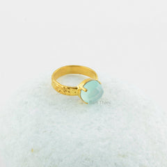 Aqua Chalcedony 10mm Round Gemstone Ring, Gold Plated 925 Sterling Silver Ring for Women, Christmas Gift Ring, Delicate Ring, Prong Set Ring