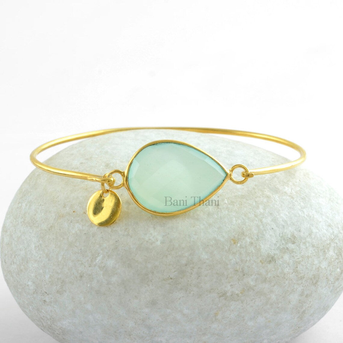 Aqua Chalcedony Pear Gemstone Bracelet - Charm Bracelet - 18k Gold Plated 925 Sterling Silver Bangle - Wedding Gift Bracelet - Gift for Her