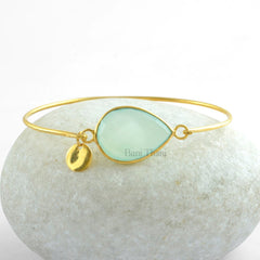 Aqua Chalcedony Pear Gemstone Bracelet - Charm Bracelet - 18k Gold Plated 925 Sterling Silver Bangle - Wedding Gift Bracelet - Gift for Her