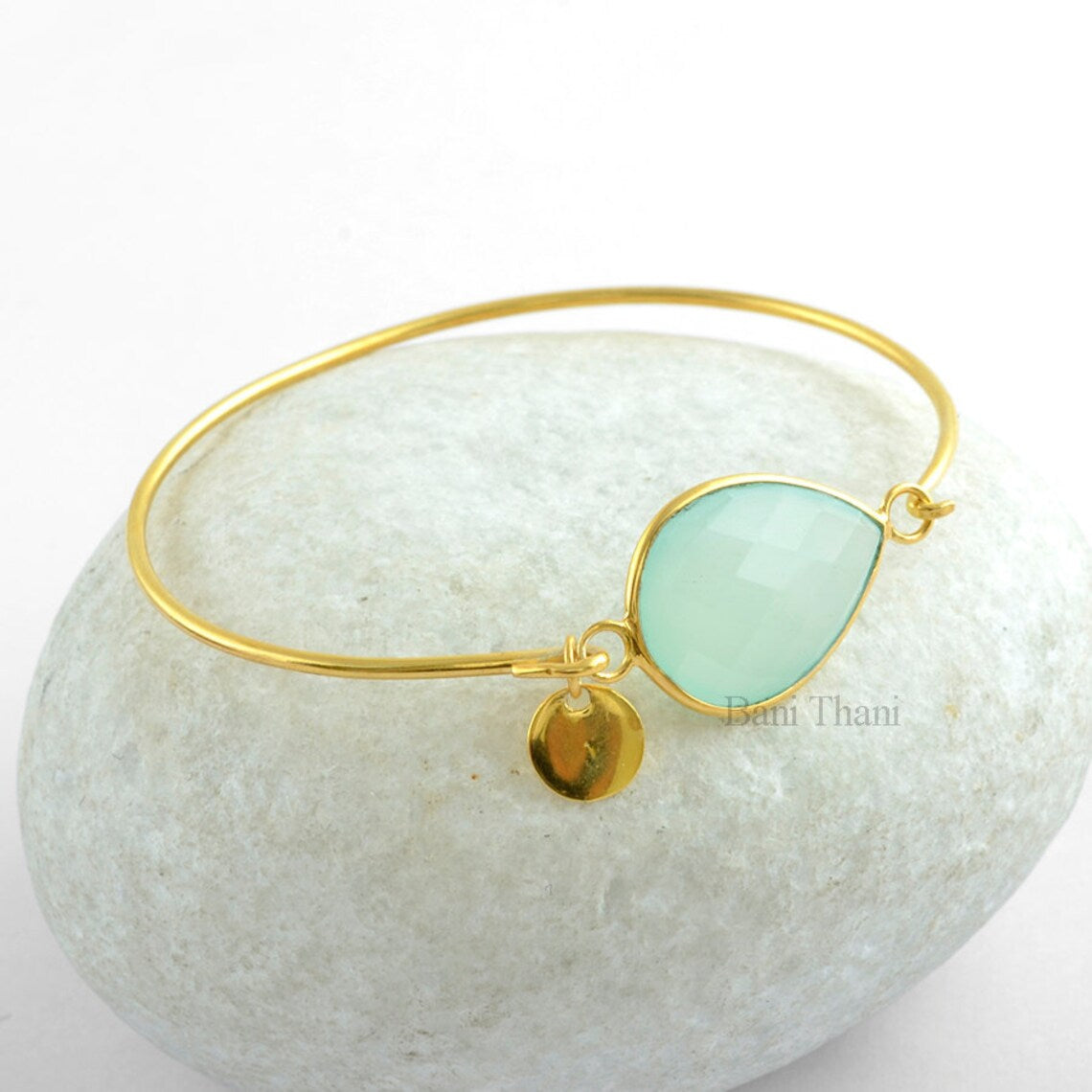 Aqua Chalcedony Pear Gemstone Bracelet - Charm Bracelet - 18k Gold Plated 925 Sterling Silver Bangle - Wedding Gift Bracelet - Gift for Her