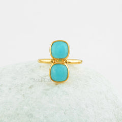 Beautiful Smithsonite Double Gemstone Ring - Gold Plated Handmade Ring - 925 Sterling Silver Ring - Delicate Ring - Bridesmaid Gift Ring