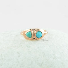 Arizona Turquoise Ring, Turquoise Round and Trillion Gemstone Rose Gold Plated Sterling Silver Ring, Personalized Gift For Mom,Cocktail Ring