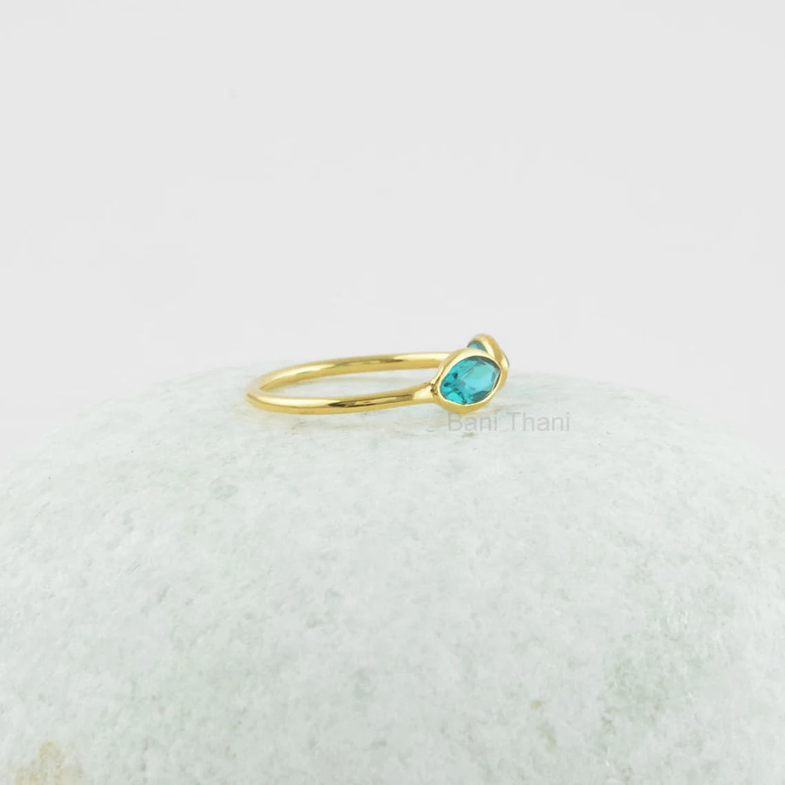 Adjustable Silver Ring - Teal Quartz Gemstone Ring - 925 Sterling Silver Gold Plated Ring - Middle Finger Ring - Tiny Marquise Stacking Ring