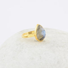 Labradorite Ring - Solid Silver - Gold Plated Ring - Faceted Pear Stone - Trendy Jewelry - Jewelry For Lady - Gift For Young Lady