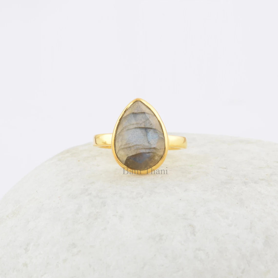 Labradorite Ring - Solid Silver - Gold Plated Ring - Faceted Pear Stone - Trendy Jewelry - Jewelry For Lady - Gift For Young Lady