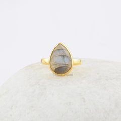 Labradorite Ring - Solid Silver - Gold Plated Ring - Faceted Pear Stone - Trendy Jewelry - Jewelry For Lady - Gift For Young Lady