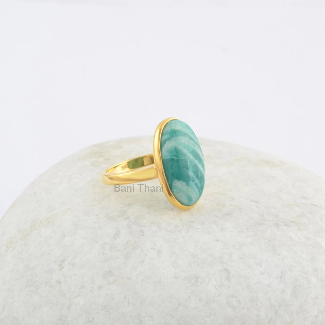 Amazonite Gemstone Ring - Oval 10x18mm Ring - 925 Sterling Silver Ring - Gold Plated Ring - Jewelry for Women - Handmade Ring - Gift for Her