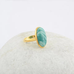 Amazonite Gemstone Ring - Oval 10x18mm Ring - 925 Sterling Silver Ring - Gold Plated Ring - Jewelry for Women - Handmade Ring - Gift for Her