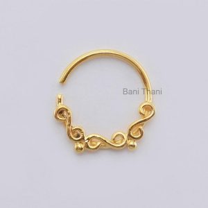Gold Plated 925 Sterling Silver Nose Ring, Ethnic Septum Ring, Tribal Jewelry Nose Ring
