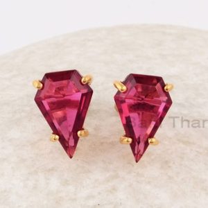 Pink Tourmaline 9x13mm Diamond Shape Gemstone Stud 925 Sterling Silver Earrings