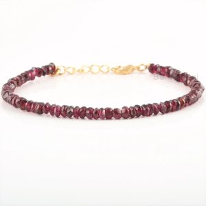 Natural Red Garnet Gemstone Bracelet, January Birthstone 3.5mm Faceted Garnet Beads Bracelet