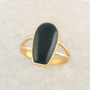 Rounded Coffin Bloodstone Ring, Gemstone Solid Silver Ring, 18k Gold Plated Handcrafted Ring