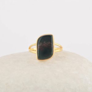 Bloodstone Ring, 925 Sterling Silver 18k Gold Plated Ring, Handmade Gemstone Ring