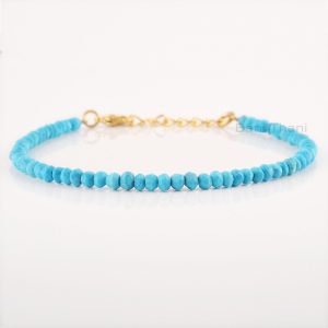 Turquoise Bracelet, 3mm Arizona Turquoise Beaded Gemstone Minimalist Bracelet