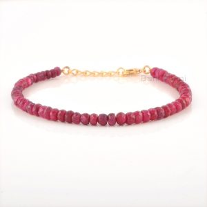 Ruby Beaded Bracelet, July Birthstone Bracelet, Natural Stone Adjustable Red Bracelet