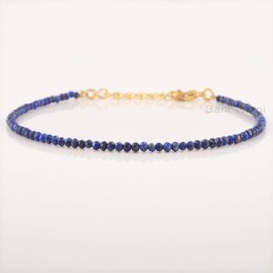 Natural Lapis Lazuli Bracelet, Blue Gemstone Minimalist Adjustable Tiny Beaded Bracelet