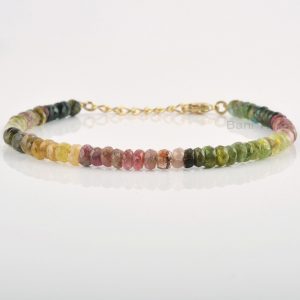 Rainbow Tourmaline Bracelet, Multi Tourmaline Beaded 4mm Round Faceted Gemstone Handmade Bracelet